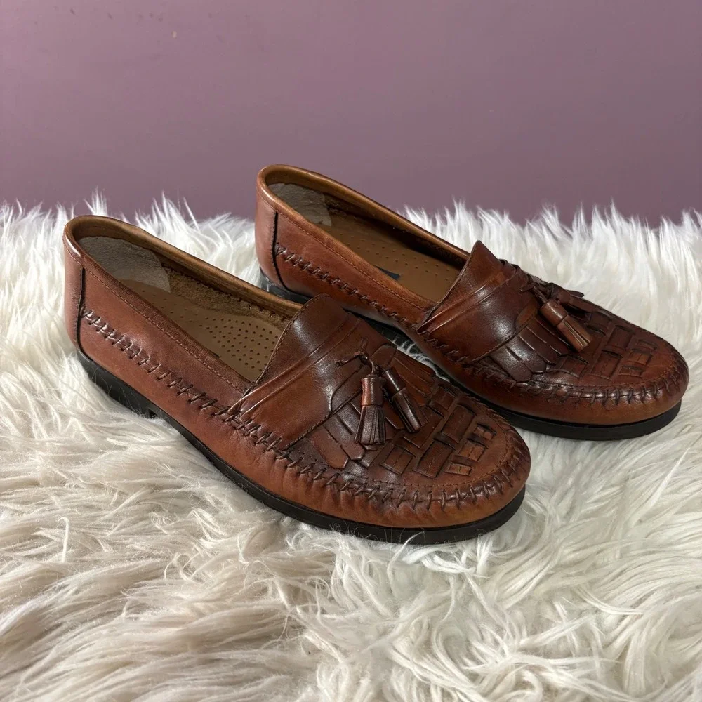 Giorgio Brutini Loafers Mens 9 Brown Excellent Woven Kiltie Tassel Leather Shoes